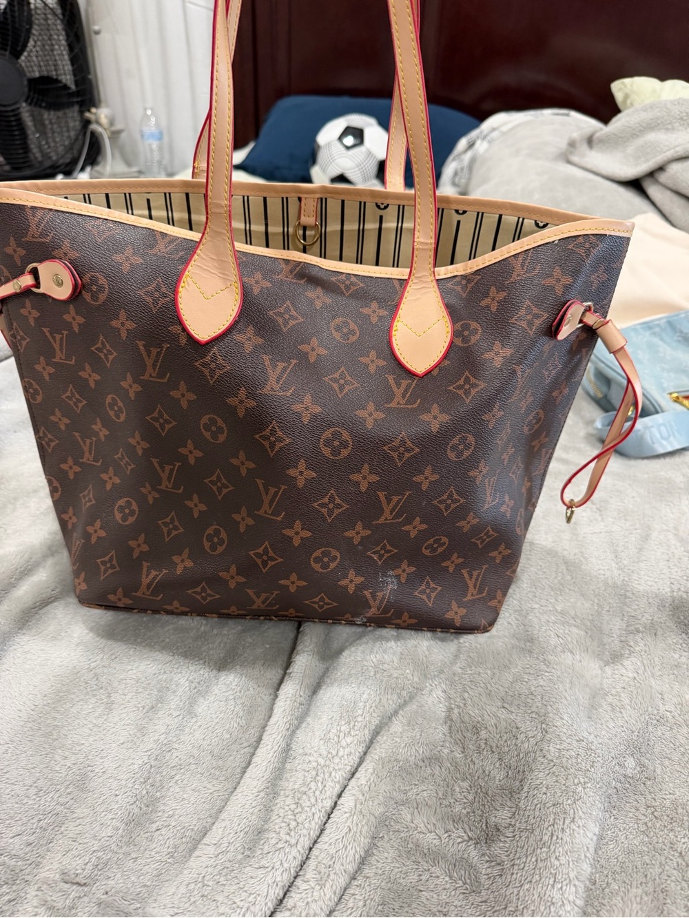 Louis Vuitton Monogram Canvas Tote with Natural Vachetta and Red Trim